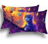 Set di 2 Federe Cuscino Letto, Decorativi Cuscini per Divano Gatto Lino Federa Cuscino 30x60,Rettangolare Cuscini per Divano, Cerniera Nascosta, Soggiorno, Esterno, Decorazione Farfalla W0VJ-687