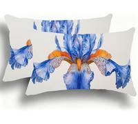 Set di 2 Federe Cuscino Letto, Decorativi Cuscini per Divano Iris Velluto Federa Cuscino 25x50,Rettangolare Cuscini per Divano, Cerniera Nascosta, Soggiorno, Esterno, Decorazione Blu W0VJ-837