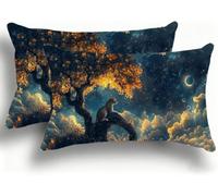 Set di 2 Federe Cuscino Letto, Decorativi Cuscini per Divano Leopardo Sull'Albero Velluto Federa Cuscino 40x80,Rettangolare Cuscini per Divano, Cerniera Nascosta, Soggiorno,Decorazione Luna W0VJ-702