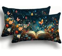 Set di 2 Federe Cuscino Letto, Decorativi Cuscini per Divano Libri Lino Federa Cuscino 40x80,Rettangolare Cuscini per Divano, Cerniera Nascosta, Soggiorno, Esterno, Decorazione Farfalla 2 W0VJ-973