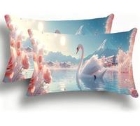 Set di 2 Federe Cuscino Letto, Decorativi Cuscini per Divano Luna Lino Federa Cuscino 30x60,Rettangolare Cuscini per Divano, Cerniera Nascosta, Soggiorno, Esterno, Decorazione Cigno W0VJ-695