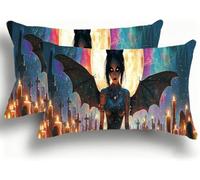 Set di 2 Federe Cuscino Letto, Decorativi Cuscini per Divano Luna Velluto Federa Cuscino 25x50,Rettangolare Cuscini per Divano, Cerniera Nascosta, Soggiorno,Decorazione Ragazza Pipistrello W0VJ-833
