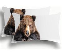 Set di 2 Federe Cuscino Letto, Decorativi Cuscini per Divano Orso Bruno Lino Federa Cuscino 30x60,Rettangolare Cuscini per Divano, Cerniera Nascosta, Soggiorno, Esterno, Decorazione Animali W0VJ-3