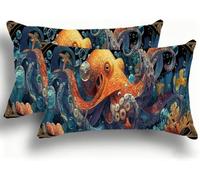 Set di 2 Federe Cuscino Letto, Decorativi Cuscini per Divano Profondità Del Mare Velluto Federa Cuscino 25x50,Rettangolare Cuscini per Divano, Cerniera Nascosta, Soggiorno,Decorazione Polpo W0VJ-873