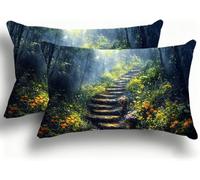 Set di 2 Federe Cuscino Letto, Decorativi Cuscini per Divano Scala Lino Federa Cuscino 30x60,Rettangolare Cuscini per Divano, Cerniera Nascosta, Soggiorno, Esterno, Decorazione Foresta W0VJ-748