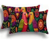 Set di 2 Federe Cuscino Letto, Decorativi Cuscini per Divano Uccello D'Amore Lino Federa Cuscino 35x70,Rettangolare Cuscini per Divano, Cerniera Nascosta, Soggiorno,Decorazione Colore 1 W0VJ-355