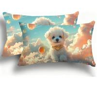Set di 2 Federe Cuscino Letto25x50 cm, Rettangolari Velluto Cuscini Divano, Bicolore Double Face, Copricuscini Decorativi con Chiusura a Busta per Camera da Letto e Divano, Cane Bolle F0A-1129