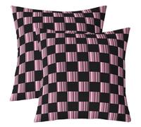 Set di 2 federe decorative a scacchi con motivo astratto ombré, moderne geometriche rosa e nere, per divano letto, graziose federe per cuscini in tartan neutro, decorazione per la casa, 50 x 50 cm