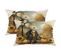 Set di 2 federe decorative autunnali per cuscini con motivo topolino autunnale, accogliente, decorazione per divano letto e divano, 50 x 30 cm
