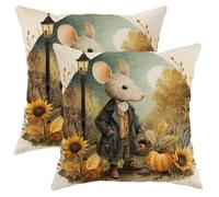 Set di 2 federe decorative autunnali per cuscini con motivo topolino autunnale, accogliente, decorazione per divano letto e divano, 71 x 71 cm