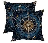 Set di 2 federe decorative celesti, blu navy, motivo astrologia, per cuscini eleganti, per casa, divano, letto, 35,5 x 35,5 cm