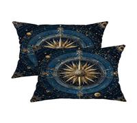 Set di 2 federe decorative celesti, blu navy, motivo astrologia, per cuscini eleganti, per casa, divano, letto, 50 x 30 cm