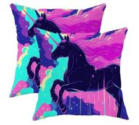 Set di 2 federe decorative con cavallo magico, viola vibrante arcobaleno, decorazione per la casa per divano, letto, accoglienti accenti per la camera dei bambini, 50 x 50 cm