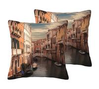 Set di 2 federe decorative in lino con splendida vista sul canale di Venezia, federe bifacciali morbide e traspiranti, 24"x24" federa stile fattoria per arredamento da casa, regalo