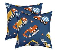 Set di 2 federe decorative per cuscini a tema auto da cartone, decorazione per costruzioni, per camion, escavatori, trattori, federe blu per cuscini, copricuscini per veicoli da costruzione, 45,7 x