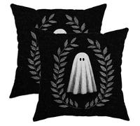 Set di 2 federe decorative per cuscini a tema Halloween, motivo fantasma e foglia, per decorare la casa spettrale, perfette per divano e letto, 55 x 55 cm