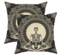 Set di 2 federe decorative per cuscini a tema Halloween, motivo mandala scheletrato, decorazione per la casa, divano, letto, 50 x 50 cm