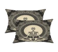 Set di 2 federe decorative per cuscini a tema Halloween, motivo mandala scheletrato, decorazione per la casa, divano, letto, 50 x 30 cm