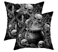 Set di 2 federe decorative per cuscini a tema Halloween, teschio nero e calderone, decorazione gotica spettrale per la casa per divano letto 40,6 x 40,6 cm