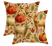 Set di 2 federe decorative per cuscini autunnali con animali della fattoria, rustiche, arancione zucca e asino, accoglienti decorazioni per la casa a tema autunnale per divano 50 x 50 cm