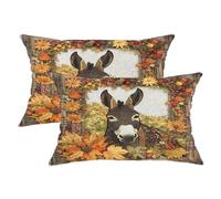 Set di 2 federe decorative per cuscini autunnali, stampa rustica marrone con asino, decorazione per la casa ispirata al raccolto autunnale, per divano, letto, 50 x 30 cm