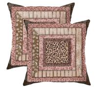 Set di 2 federe decorative per cuscini color pesca e marrone, stampa animalier e strisce, accogliente decorazione per soggiorno, divano, 40,6 x 40,6 cm