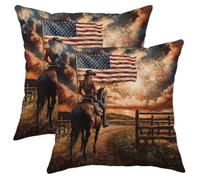 Set di 2 federe decorative per cuscini con bandiera americana, stile country occidentale autunnale, fuochi d'artificio, per soggiorno, divano, 45,7 x 45,7 cm