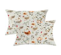 Set di 2 federe decorative per cuscini con gallina, stampa floreale, per divano e divano, decorazione per la casa, 50 x 30 cm
