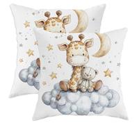 Set di 2 federe decorative per cuscini con giraffa, con luna e stelle, per camera dei bambini, divano, letto, 45,7 x 45,7 cm