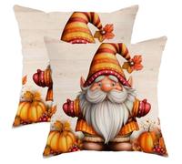 Set di 2 federe decorative per cuscini con gnomo autunnale, zucca arancione e foglia d'acero, decorazione autunnale per casa, divano, letto, 55 x 55 cm