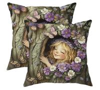 Set di 2 federe decorative per cuscini con motivo floreale e farfalle, in stile foresta incantata, per casa, divano, letto, 40,6 x 40,6 cm