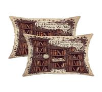 Set di 2 federe decorative per cuscini con orologio letterario vintage e occhiali letterari marroni, con cerniera nascosta, per soggiorno, letto, ufficio, divano, sedia, decorazione 50 x 30 cm