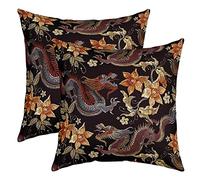 Set di 2 federe decorative per cuscini con stampa tradizionale di drago esotico, reversibili, stile cinese, con stampa botanica floreale, per decorare il soggiorno, 60 x 60 cm