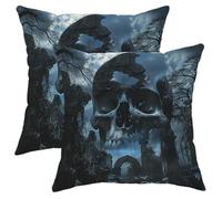 Set di 2 federe decorative per cuscini con teschio di Halloween, foresta gotica, decorazione per la casa, divano, camera da letto, 50 x 50 cm