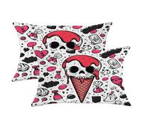 Set di 2 federe decorative per cuscini con teschio gelato, color pesca e nero, per Halloween, per casa, divano, letto, 50 x 30 cm