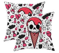 Set di 2 federe decorative per cuscini con teschio gelato, color pesca e nero, per Halloween, per casa, divano, letto, 50 x 50 cm
