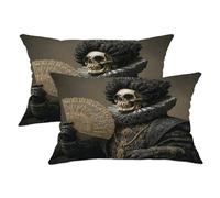 Set di 2 federe decorative per cuscini di Halloween, motivo teschio nero, decorazione spettrale per casa, divano, 50 x 30 cm