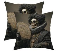 Set di 2 federe decorative per cuscini di Halloween, motivo teschio nero, decorazione spettrale per casa, divano, 50 x 50 cm