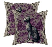 Set di 2 federe decorative per cuscini gotiche con gatto, viola scuro, floreale, stile vintage, decorazione per la casa per divano letto 35,5 x 35,5 cm