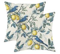 Set di 2 federe decorative per cuscini, motivo albero di limone, uccellino blu, decorazione per soggiorno, divano, letto, 50 x 50 cm