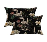 Set di 2 federe decorative per cuscini, motivo floreale gotico, con teschio nero e candela, decorazione vintage per la casa per divano letto e divano, 50 x 30 cm