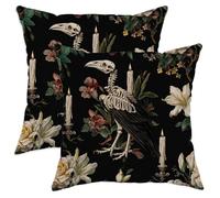 Set di 2 federe decorative per cuscini, motivo floreale gotico, con teschio nero e candela, decorazione vintage per la casa per divano letto e divano, 71 x 71 cm