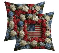 Set di 2 federe decorative per cuscini per il 4° luglio, rosso, bianco, blu, ortensia, floreale, bandiera americana, decorazione natalizia per esterni, per divano, letto, 40,6 x 40,6 cm