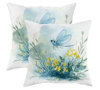 Set di 2 federe decorative per cuscini primaverili, motivo farfalla celeste e fiori gialli, decorazione per interni ed esterni, stile casale, per casa, divano, letto, 30,5 x 30,5 cm