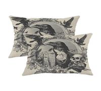 Set di 2 federe decorative per cuscini, stile gotico, con corvo nero e teschio, decorazione vintage per la casa di Halloween, per divano, letto, 50 x 30 cm