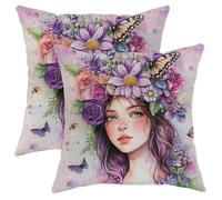 Set di 2 federe decorative per cuscino con motivo floreale e farfalla di lavanda, per soggiorno, camera da letto, 40,6 x 40,6 cm, decorazione primaverile