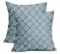 Set di 2 federe decorative per esterni, con materiale di lino impermeabile ed elegante stampa botanica, per patio, giardino (28)