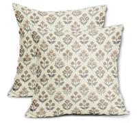 Set di 2 federe decorative per esterni, con materiale di lino impermeabile ed elegante stampa botanica, per patio, giardino (2)