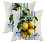 Set di 2 federe decorative quadrate per cuscini, motivo limone, agrumi gialli, decorazione in stile casale estivo, per divano e casa, 50 x 50 cm