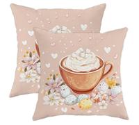 Set di 2 federe decorative quadrate per divano, letto, divano, 40,6 x 40,6 cm, motivo: tazza di cioccolata calda, pesca rosa cipria